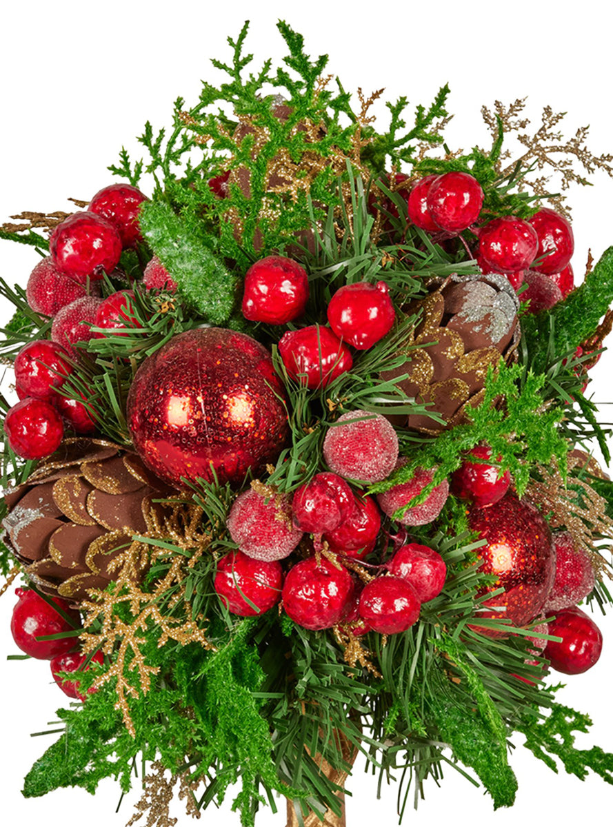 Red Berry And Bauble Decorated Tabletop Topiary Tree Christmas Decoration 36cm - Close Image 1