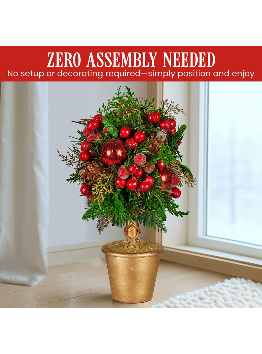 Red Berry And Bauble Decorated Tabletop Topiary Tree Christmas Decoration 36cm - Info Image 2