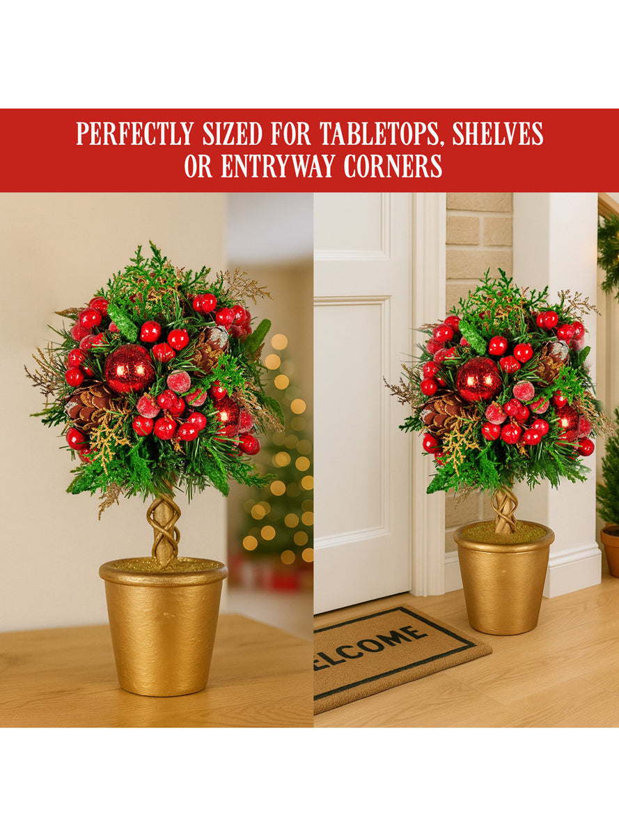 Red Berry And Bauble Decorated Tabletop Topiary Tree Christmas Decoration 36cm - Info Image 3