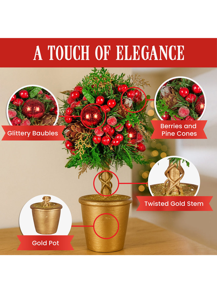 Red Berry And Bauble Decorated Tabletop Topiary Tree Christmas Decoration 36cm - Info Image 4