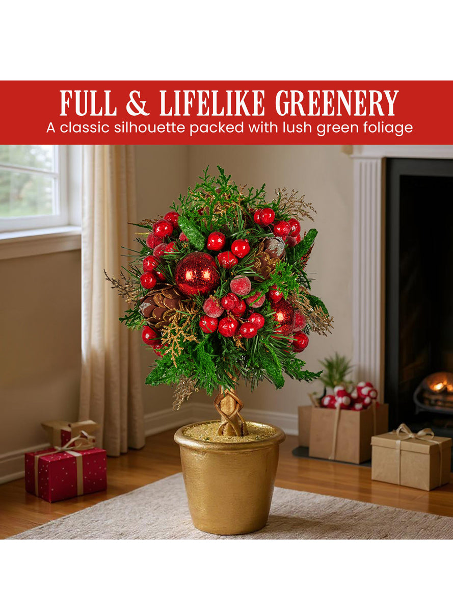 Red Berry And Bauble Decorated Tabletop Topiary Tree Christmas Decoration 36cm - Info Image 5