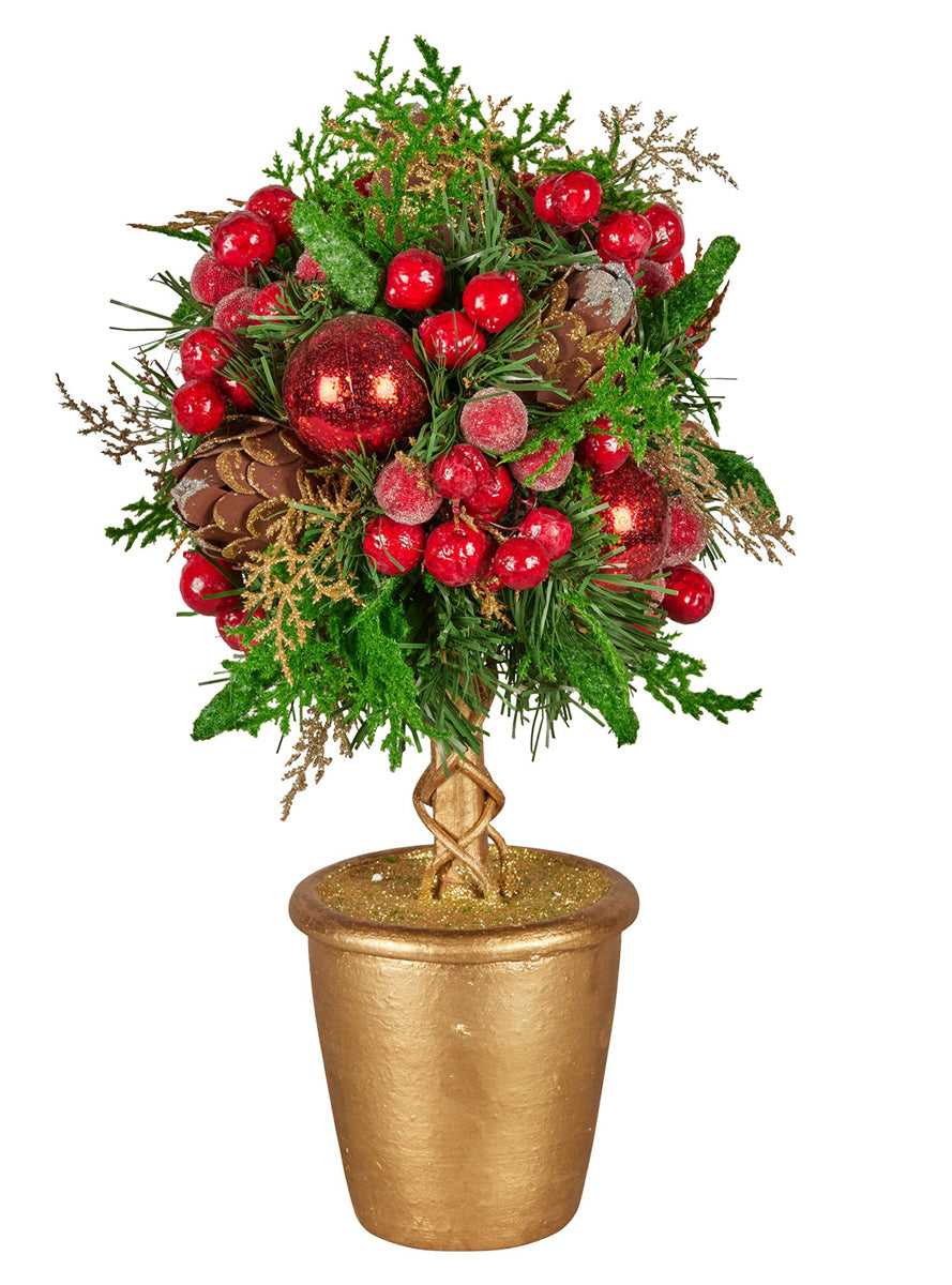 Red Berry And Bauble Decorated Tabletop Topiary Tree Christmas Decoration 36cm - Main Image