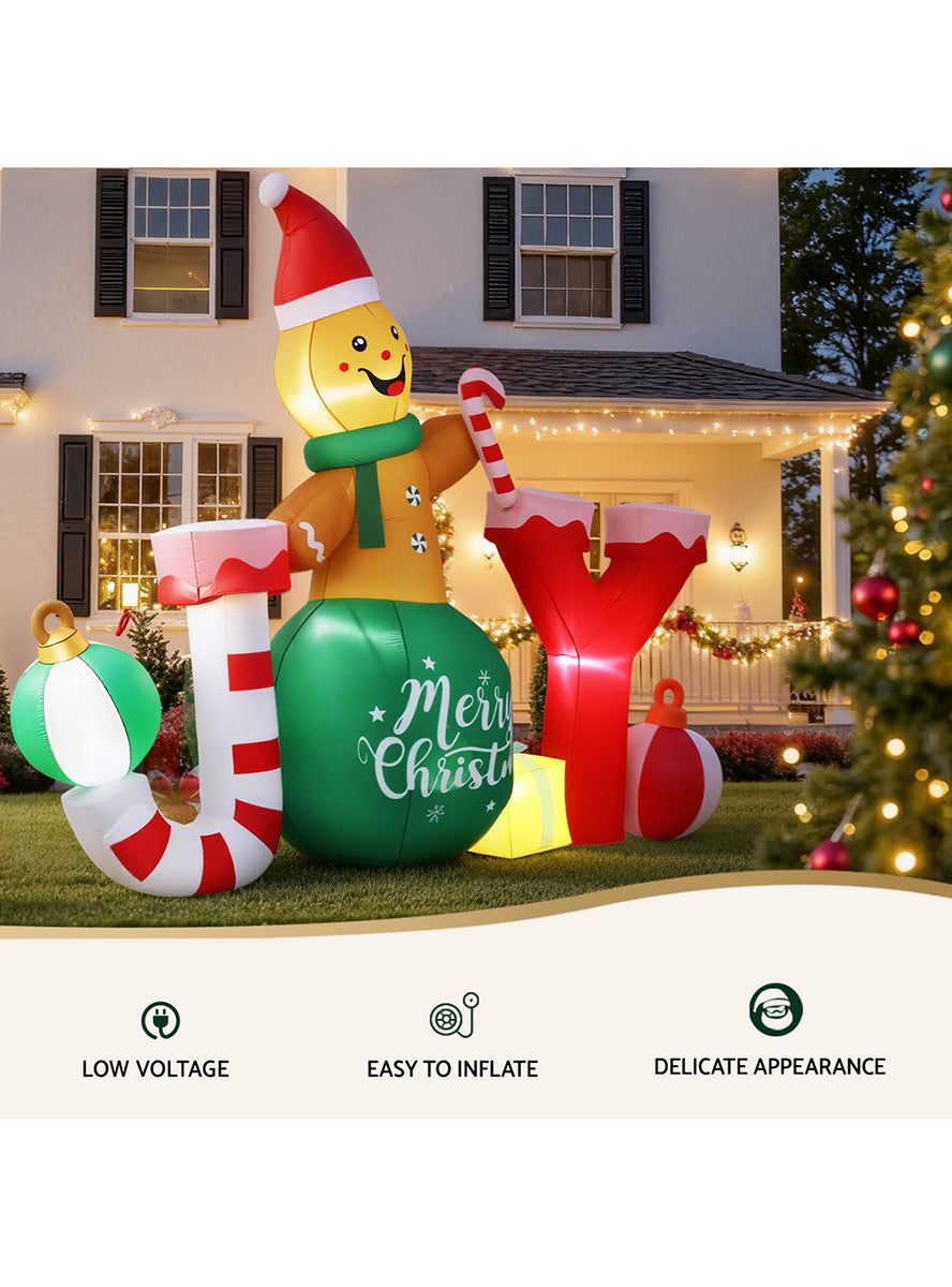 Jingle Jollys Light Up Inflatable Gingerbread Man Outdoor Christmas Decoration 3m - Details Image