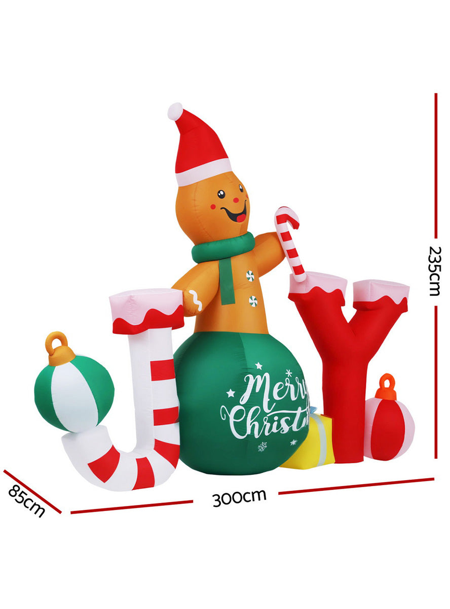 Jingle Jollys Light Up Inflatable Gingerbread Man Outdoor Christmas Decoration 3m - Measurements Image