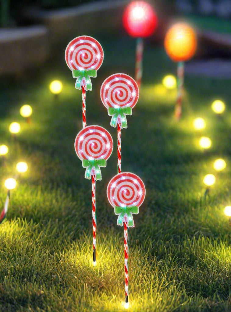 4 Pack Candy Cane Lollipop Path Lights Christmas Decoration - Main Image