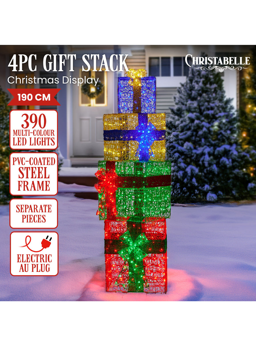 Light Up Present Stack Christmas Decoration 4 Piece 190cm - Info Image 1