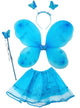Image of Iridescent Blue Toddler 4 Piece Butterfly Fairy Costume Set