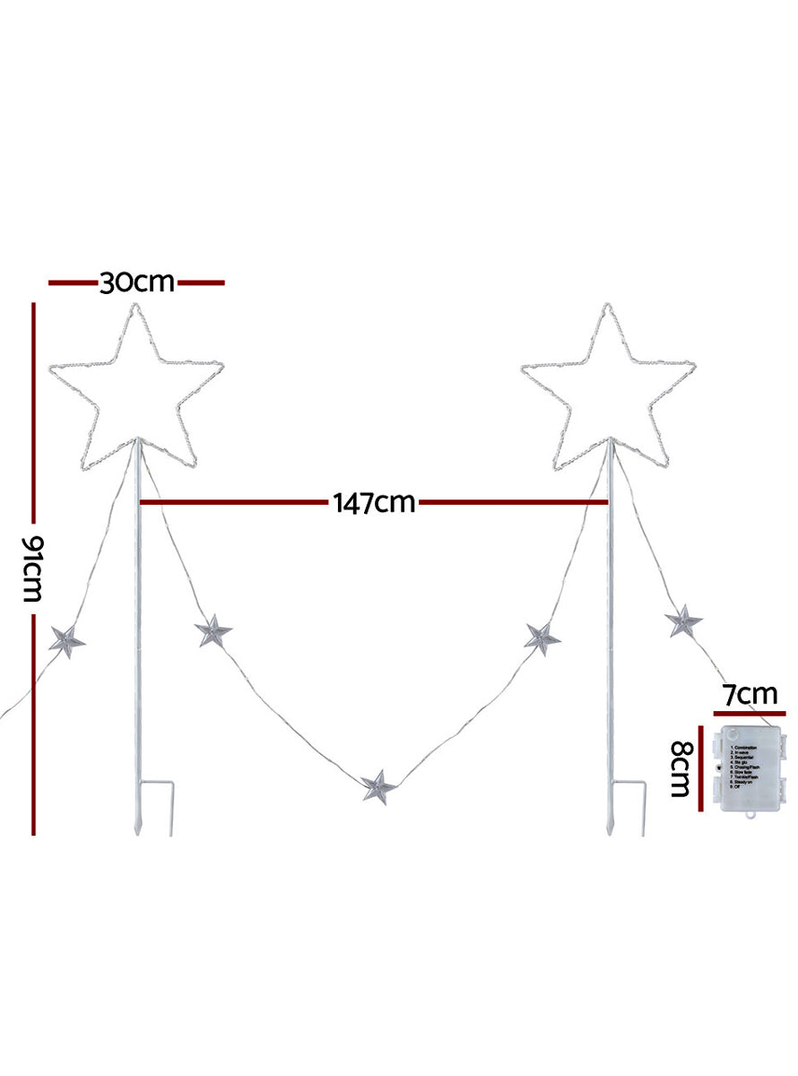 4 Piece Warm White Star Shape Path Lights Christmas Decoration - Dimensions Image
