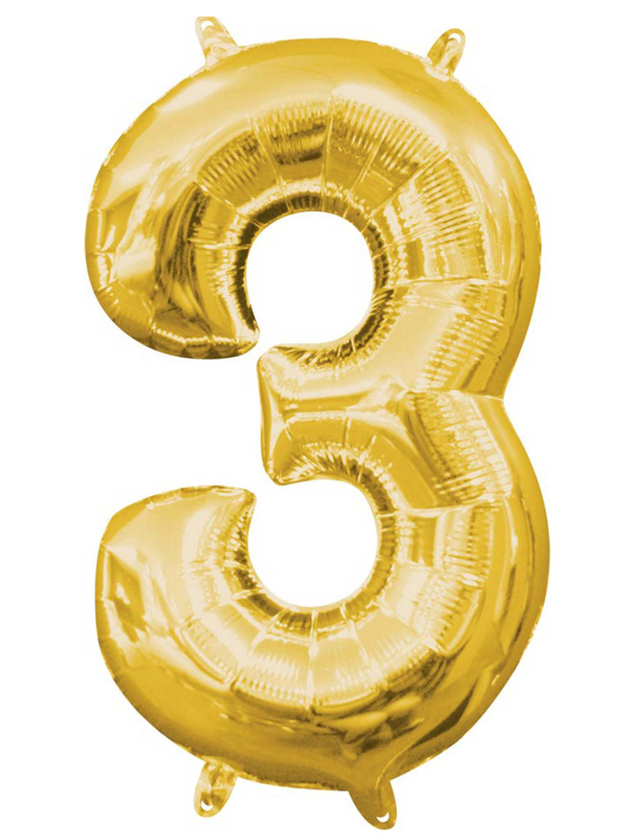 40cm Air Fill Gold Foil Number 3 Balloon - Main Image