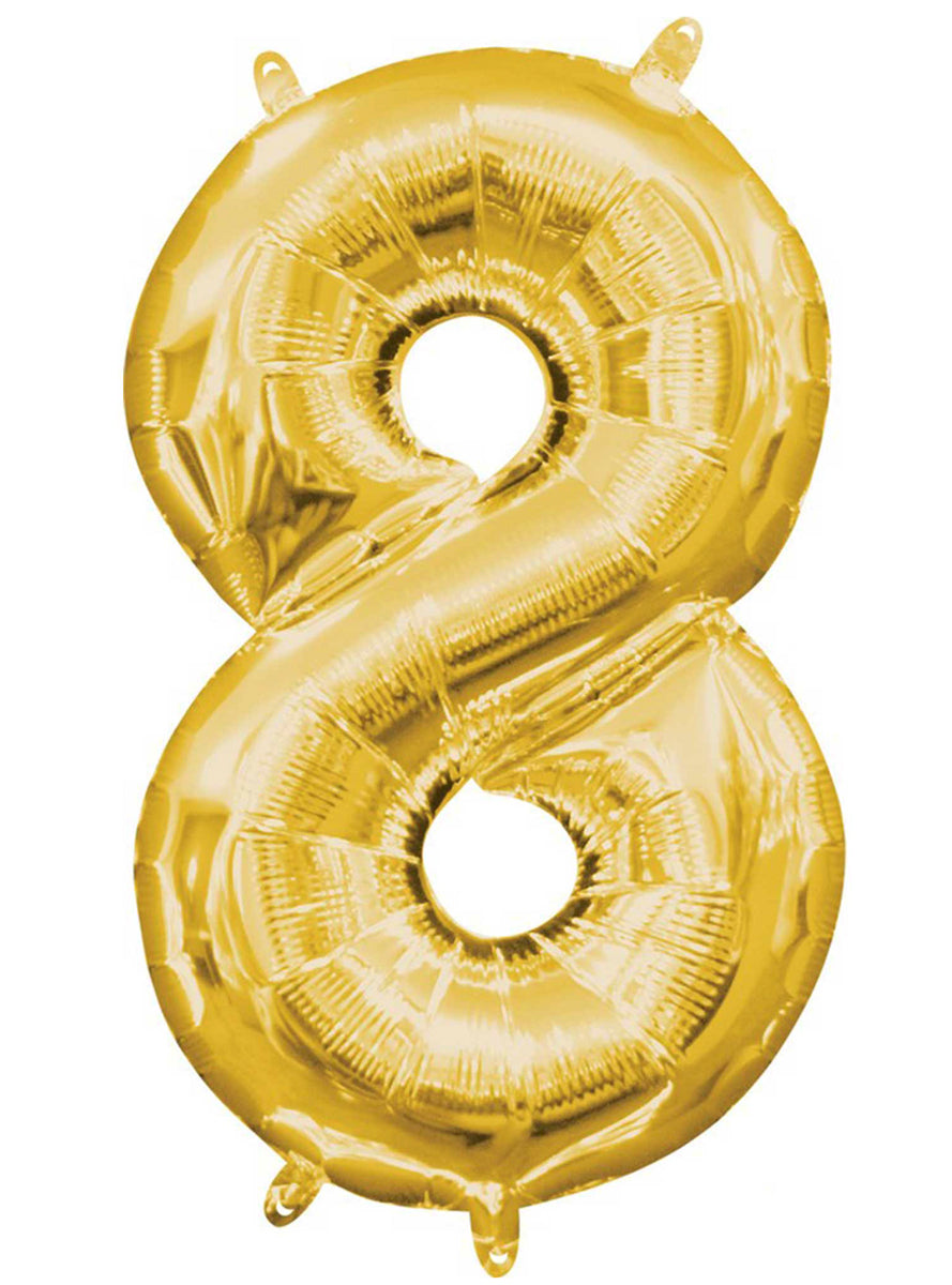 40cm Air Fill Gold Foil Number 8 Balloon - Main Image