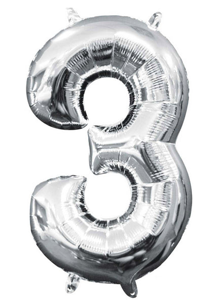 40cm Air Fill Silver Foil Number 3 Balloon - Main Image