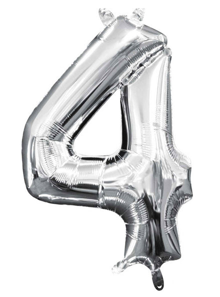 40cm Air Fill Silver Foil Number 4 Balloon - Main Image