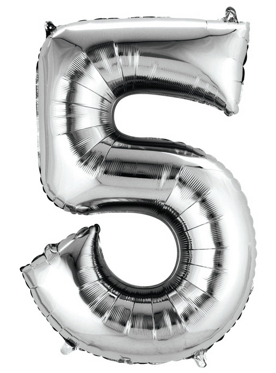 40cm Air Fill Silver Foil Number 5 Balloon - Main Image