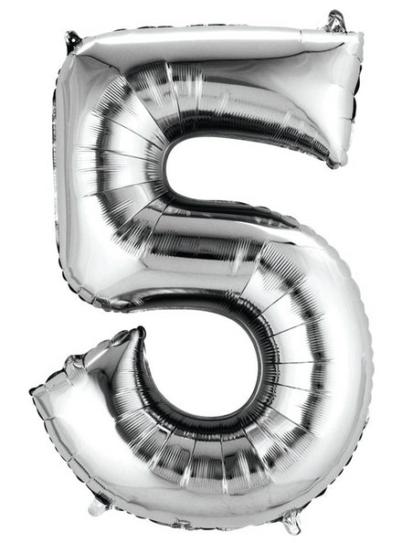 40cm Air Fill Silver Foil Number 5 Balloon - Main Image
