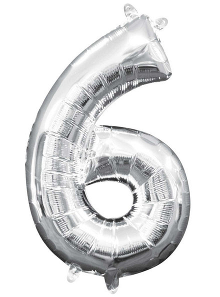 40cm Air Fill Silver Foil Number 6 Balloon - Main Image