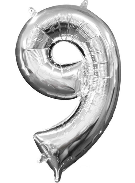 40cm Air Fill Silver Foil Number 9 Balloon - Main Image
