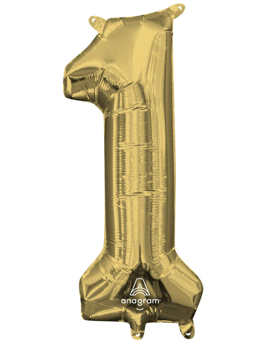 40cm Air Fill White Gold Foil Number 1 Balloon - Main Image