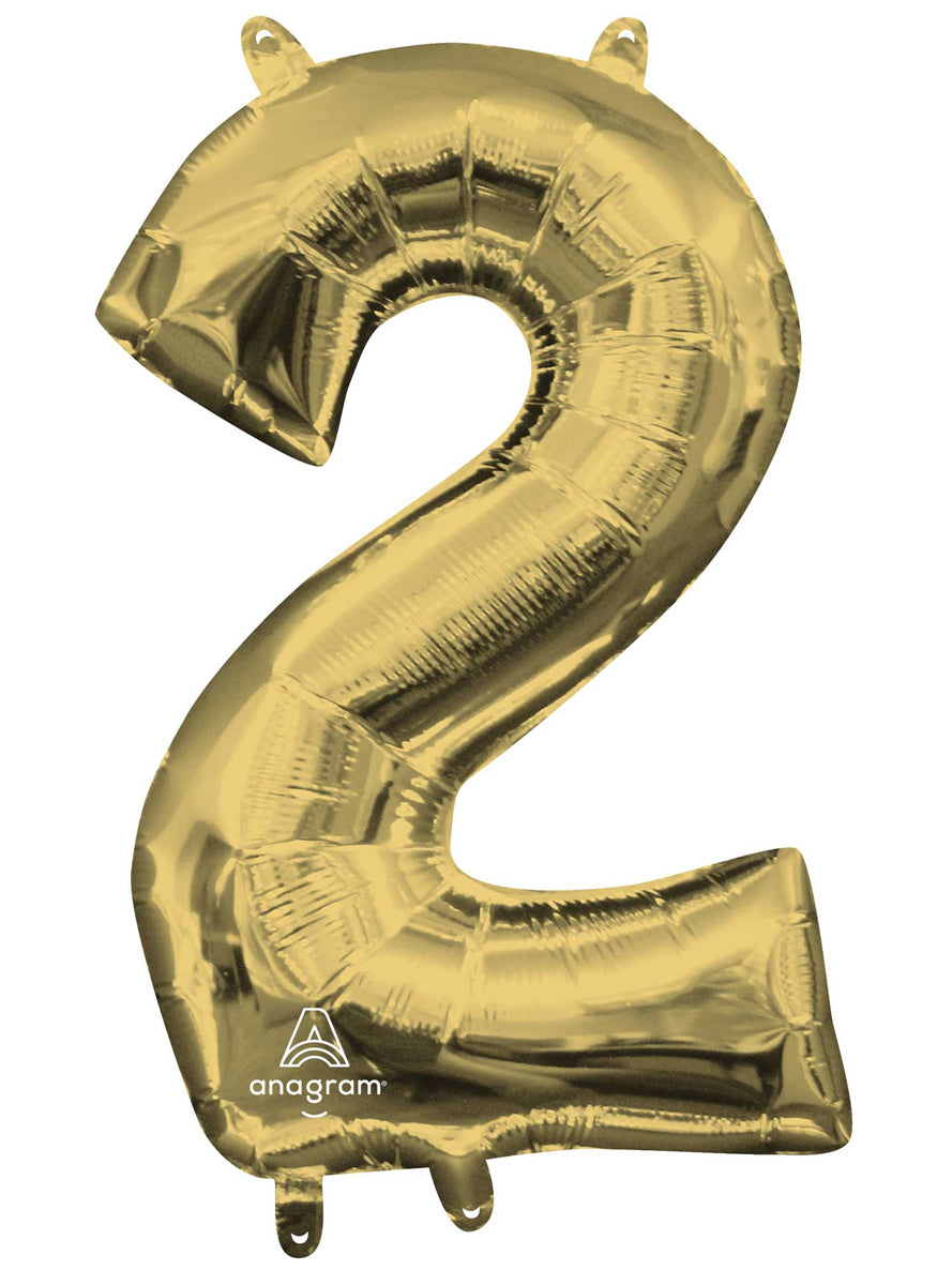 40cm Air Fill White Gold Foil Number 2 Balloon - Main Image