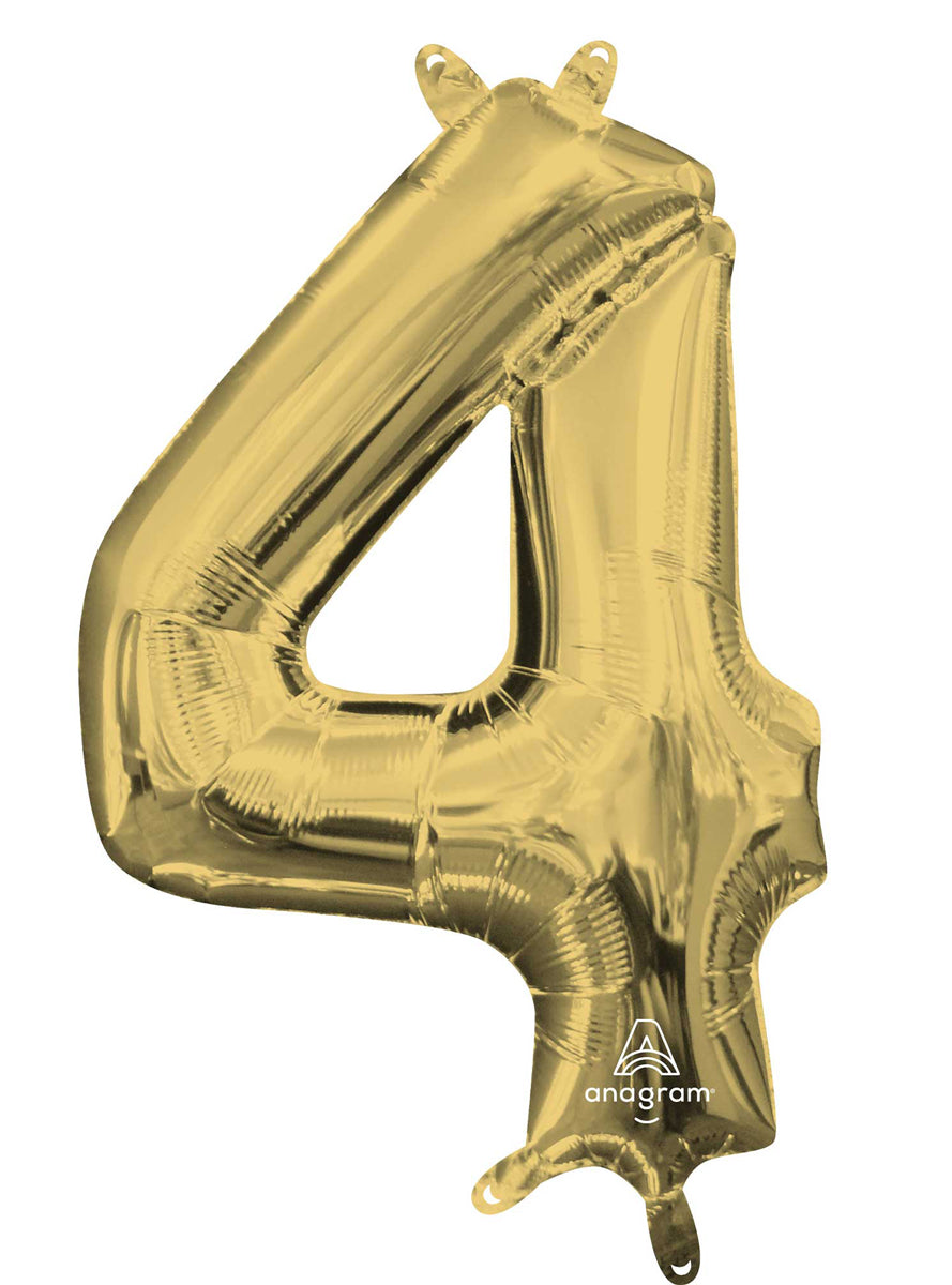 40cm Air Fill White Gold Foil Number 4 Balloon - Main Image