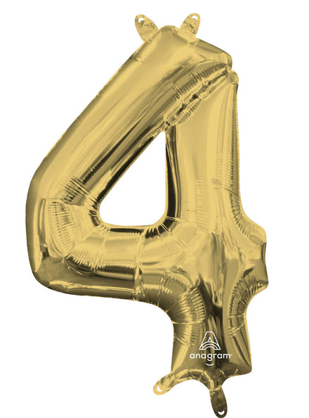 40cm Air Fill White Gold Foil Number 4 Balloon - Main Image