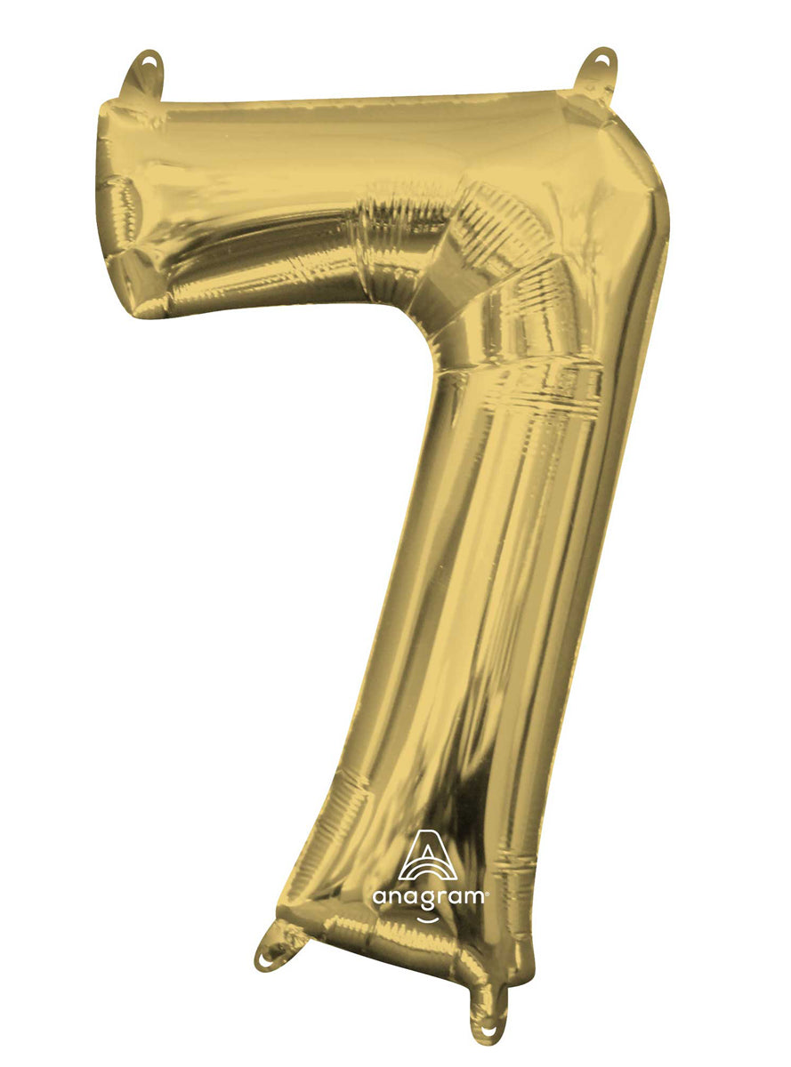 40cm Air Fill White Gold Foil Number 7 Balloon - Main Image