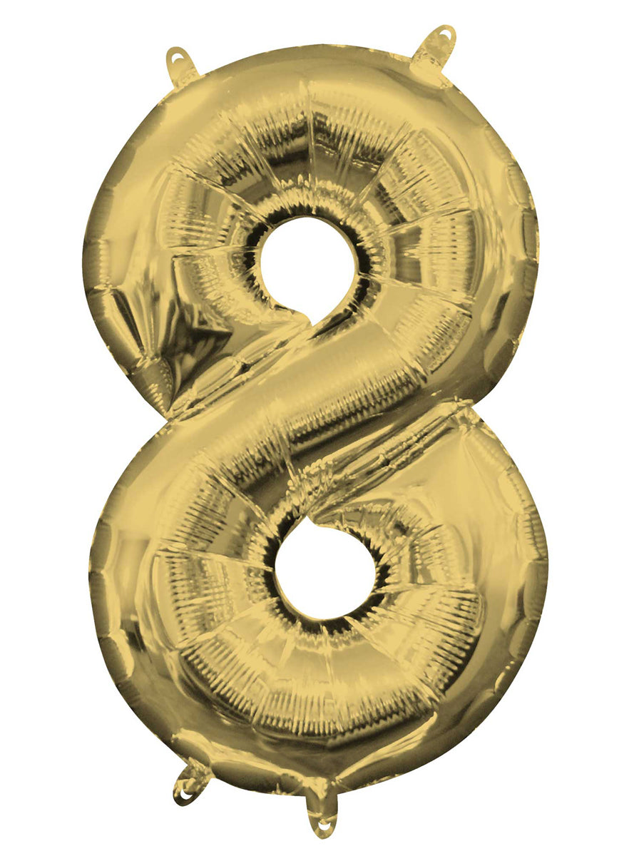40cm Air Fill White Gold Foil Number 8 Balloon - Main Image
