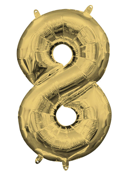 40cm Air Fill White Gold Foil Number 8 Balloon - Main Image