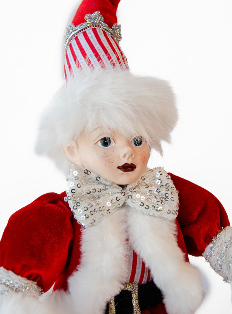 Deluxe Red and White Sitting Christmas Elf Decoration 40cm - Close Image