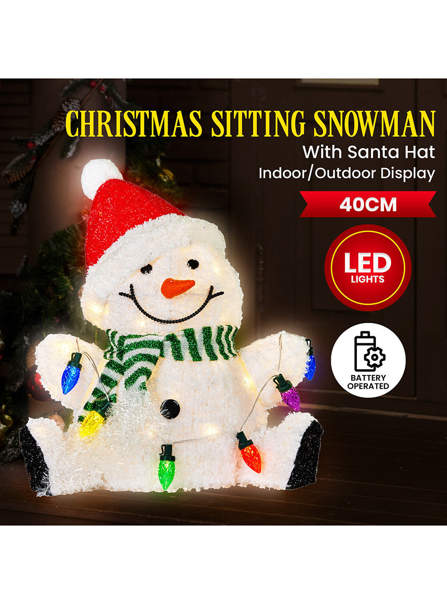 Light Up Christabelle Sitting Snowman Christmas Decoration 40cm - Details Image