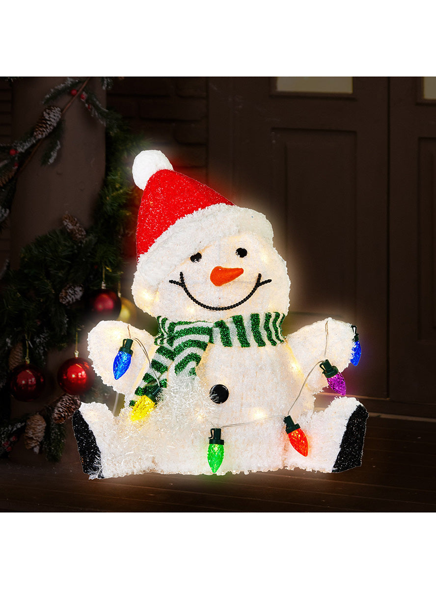 Light Up Christabelle Sitting Snowman Christmas Decoration 40cm - Lifestyle Image