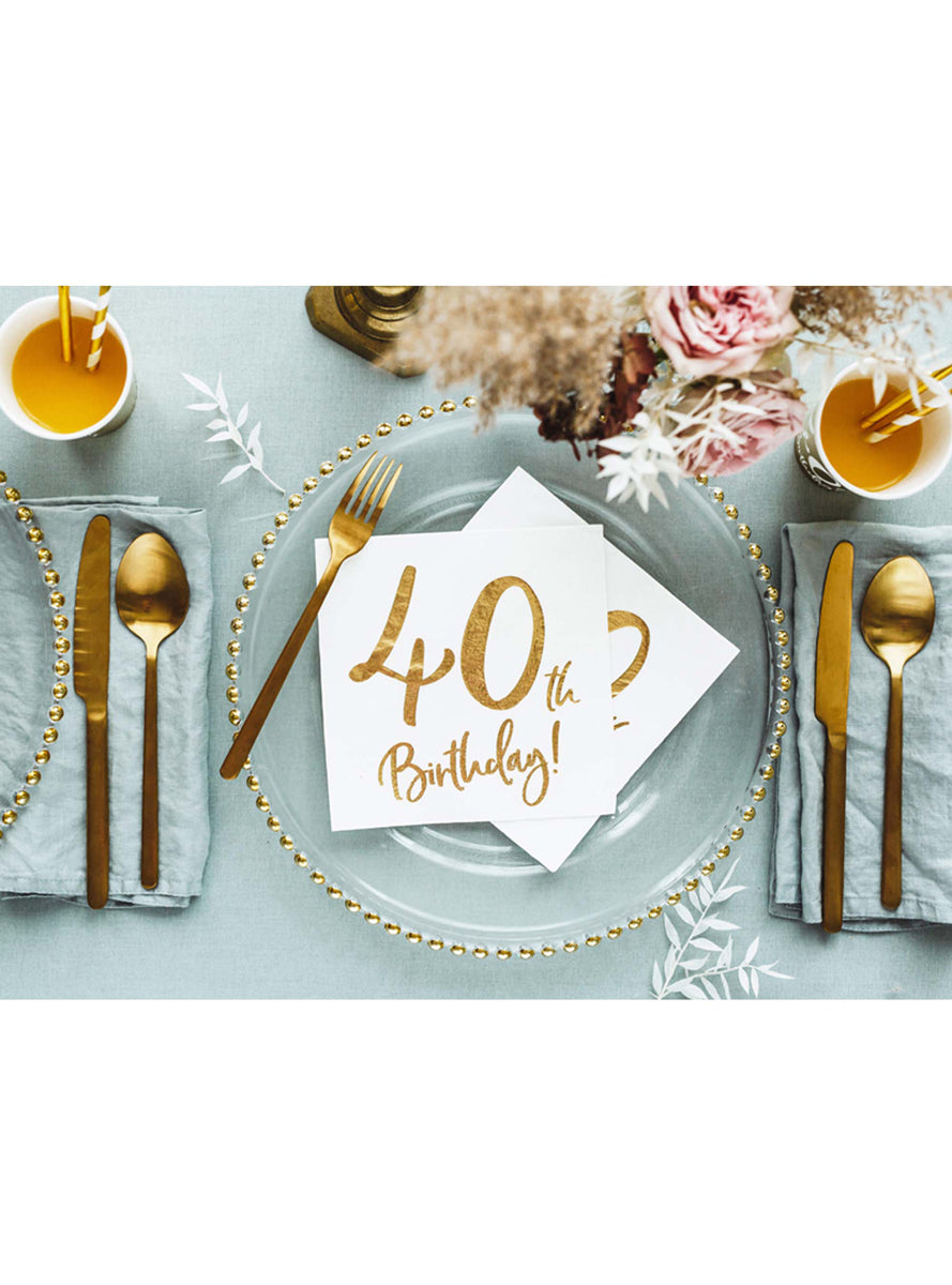 40th Birthday 20 Pack Gold Foil Lunch Napkins — Lifestyle Image