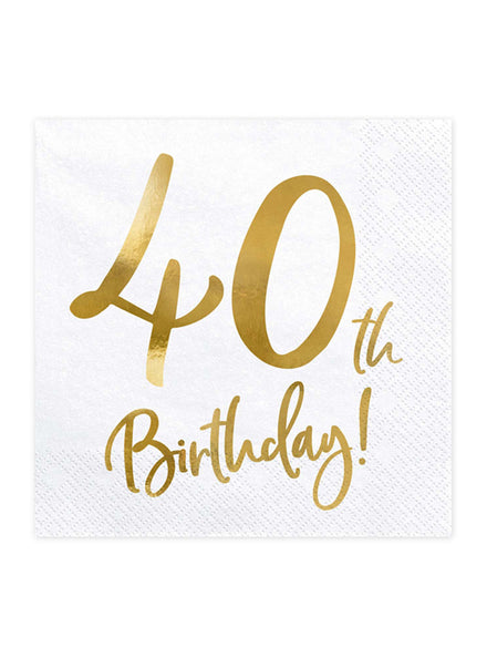 40th Birthday 20 Pack Gold Foil Lunch Napkins — Main Image