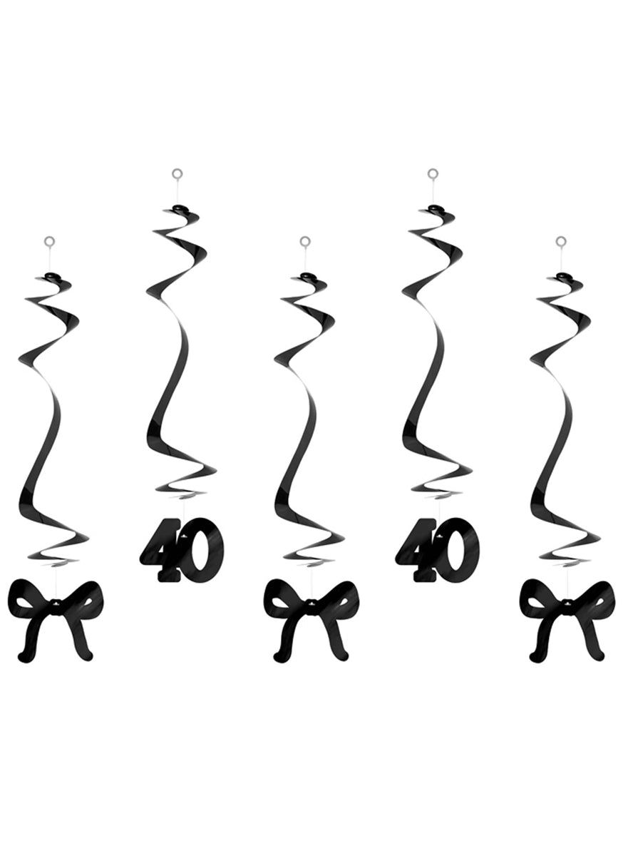 40th Birthday 5 Pack 50cm Black Swirls With Bows — Main Image