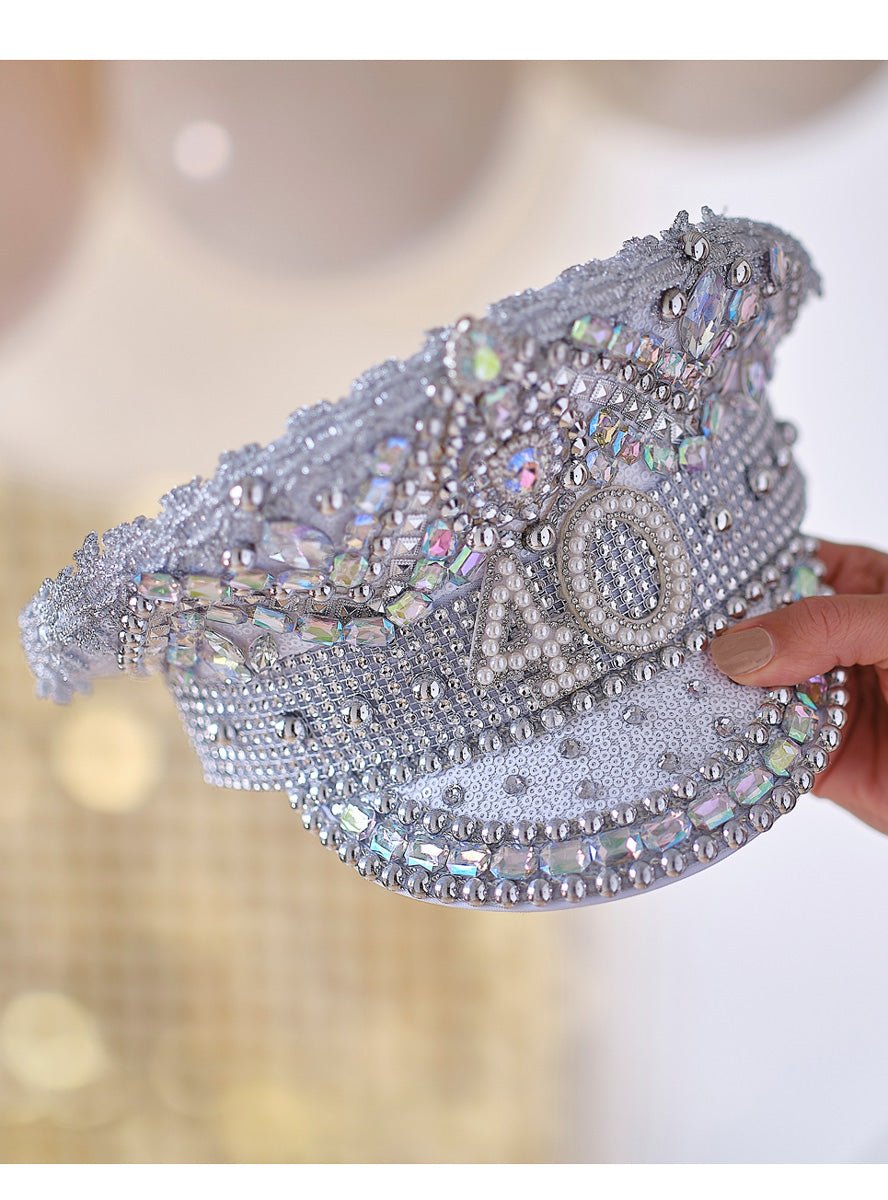 40th Birthday Silver Embellished Festival Hat – Lifestyle Image