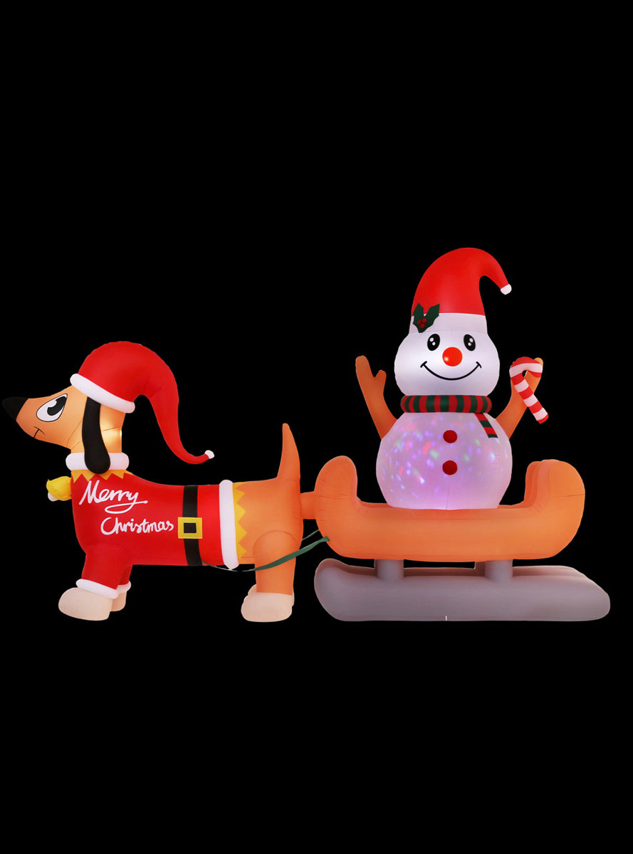 Jingle Jollys Light Up Inflatable Snowman Dog Outdoor Christmas Decoration 420cm - Black Background Image