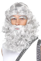 Long Wavy Grey Zeus Wig, Beard and Eyebrow Set