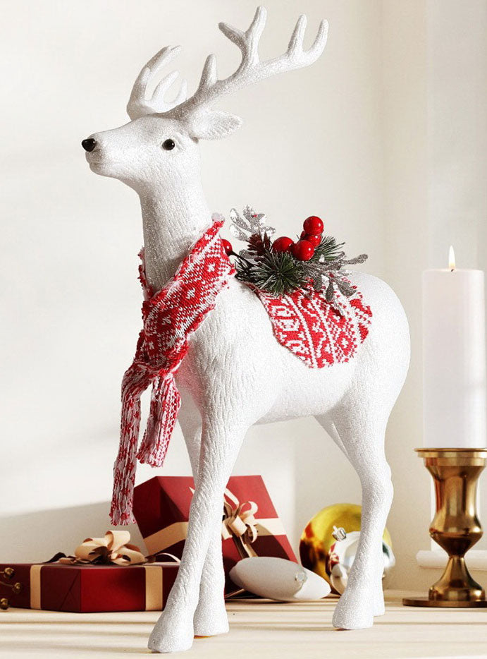 White Glitter Christmas Reindeer Decoration 45cm Lifestyle Image
