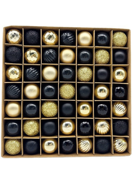 49 Pack Black and Gold Christmas Baubles