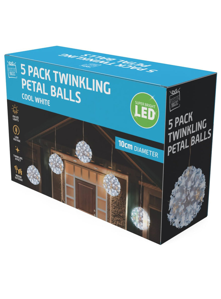 5 Pack Multicolour Twinkling Petal Balls Christmas Lights - Packaging Image