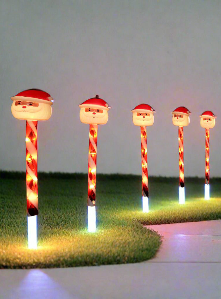 Santa Claus Candy Cane Path Lights Decoration 5 Pack - Main Image