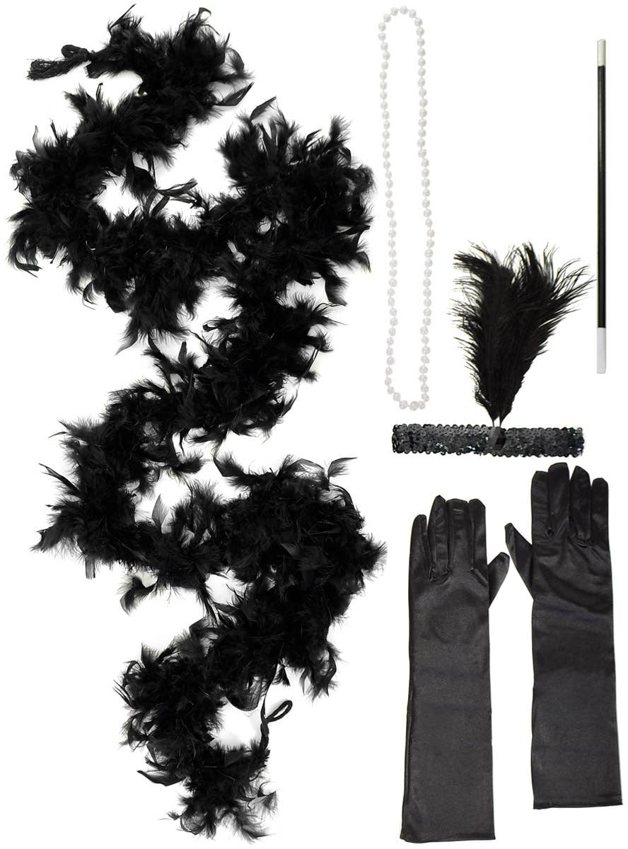 Image of 20s Gatsby Flapper Black 5 Piece Accessory Set