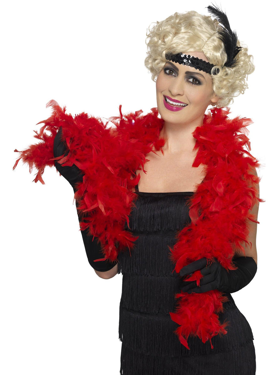 Red 50 Gram 1920s Feather Boa Costume Accessory - Main Image