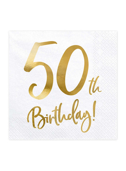 50th Birthday 20 Pack Gold Foil Lunch Napkins — Main Image
