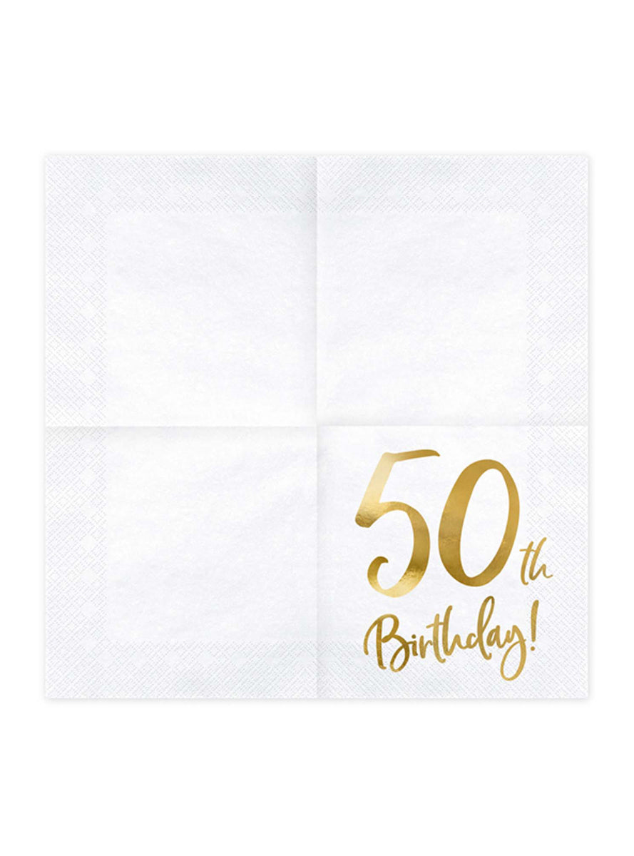50th Birthday 20 Pack Gold Foil Lunch Napkins — Unfolded Image