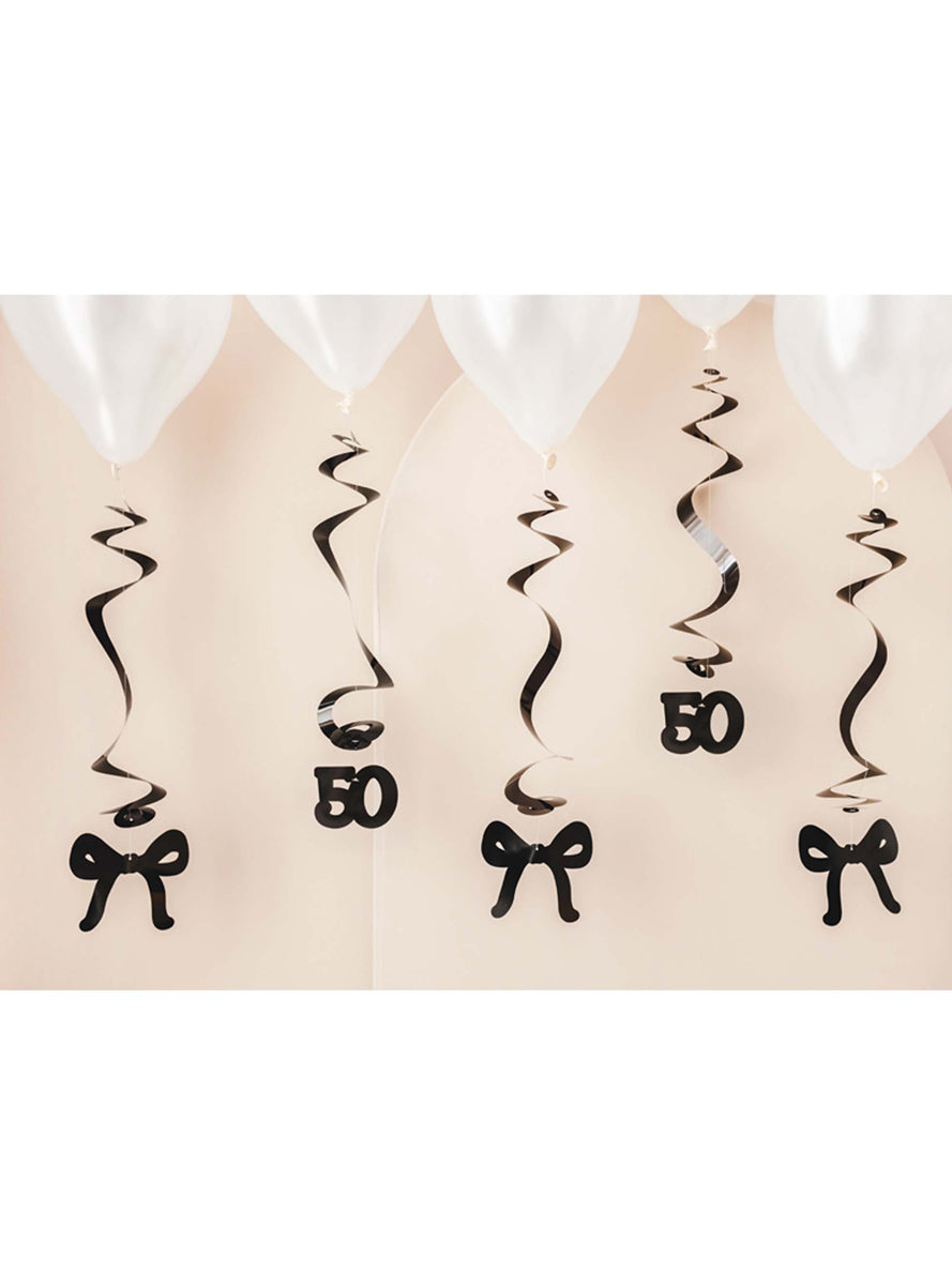 50th Birthday 5 Pack 50cm Black Swirls With Bows — Lifestyle Image