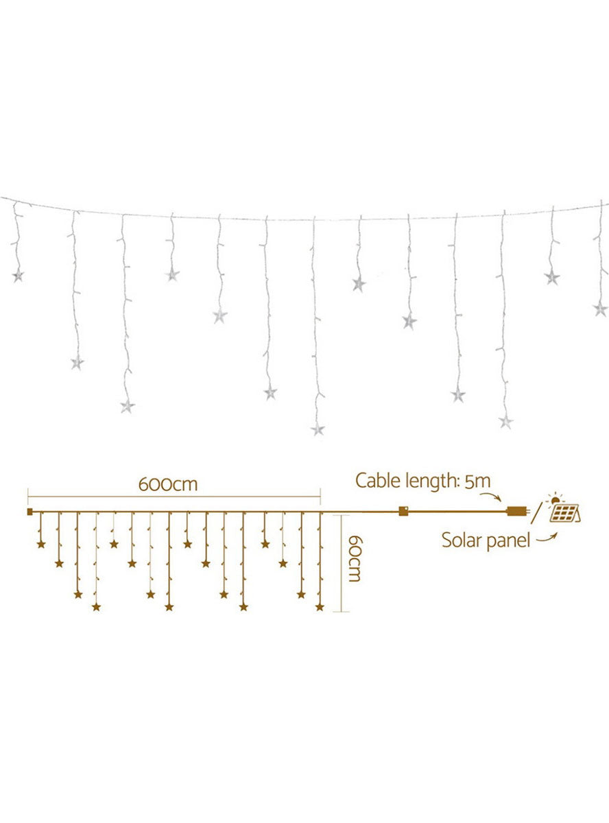 Warm White Solar Power Star Icicle Christmas Lights 6 Metre 160 LED Dimensions Image