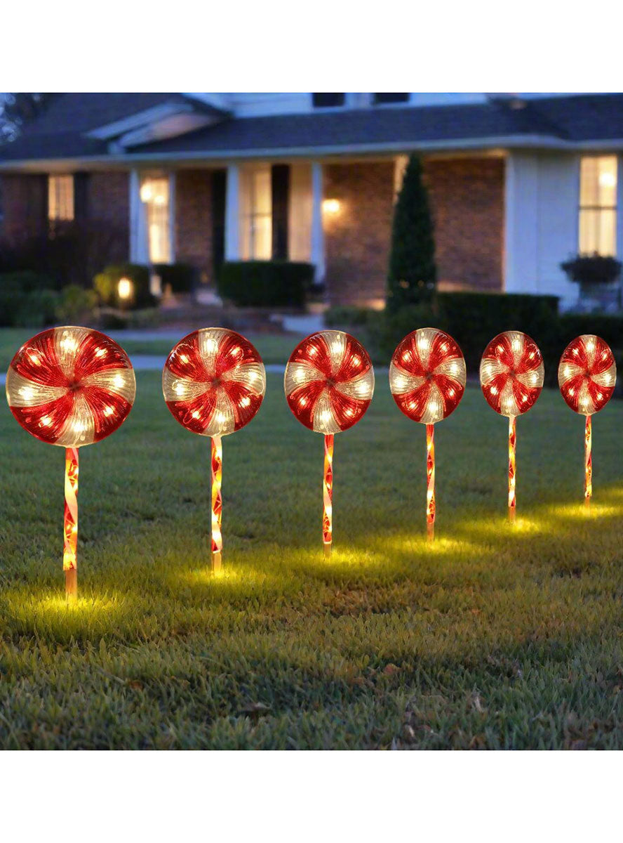 Jumbo Lollipop 6 Pack Flashing Christmas Garden Lights - Main Image