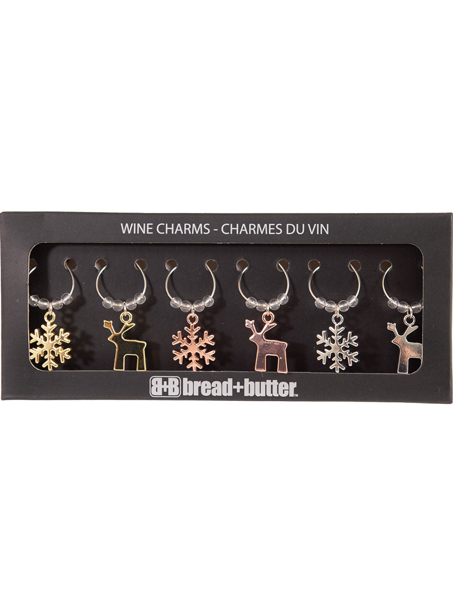 Snowflake and Reindeer Wine Glass Charms 6 Piece - Main Image