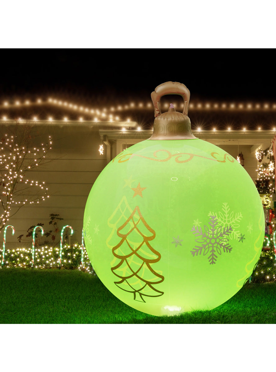 Inflatable Green Christmas Print Bauble Decoration 60cm - Alternate Image 1