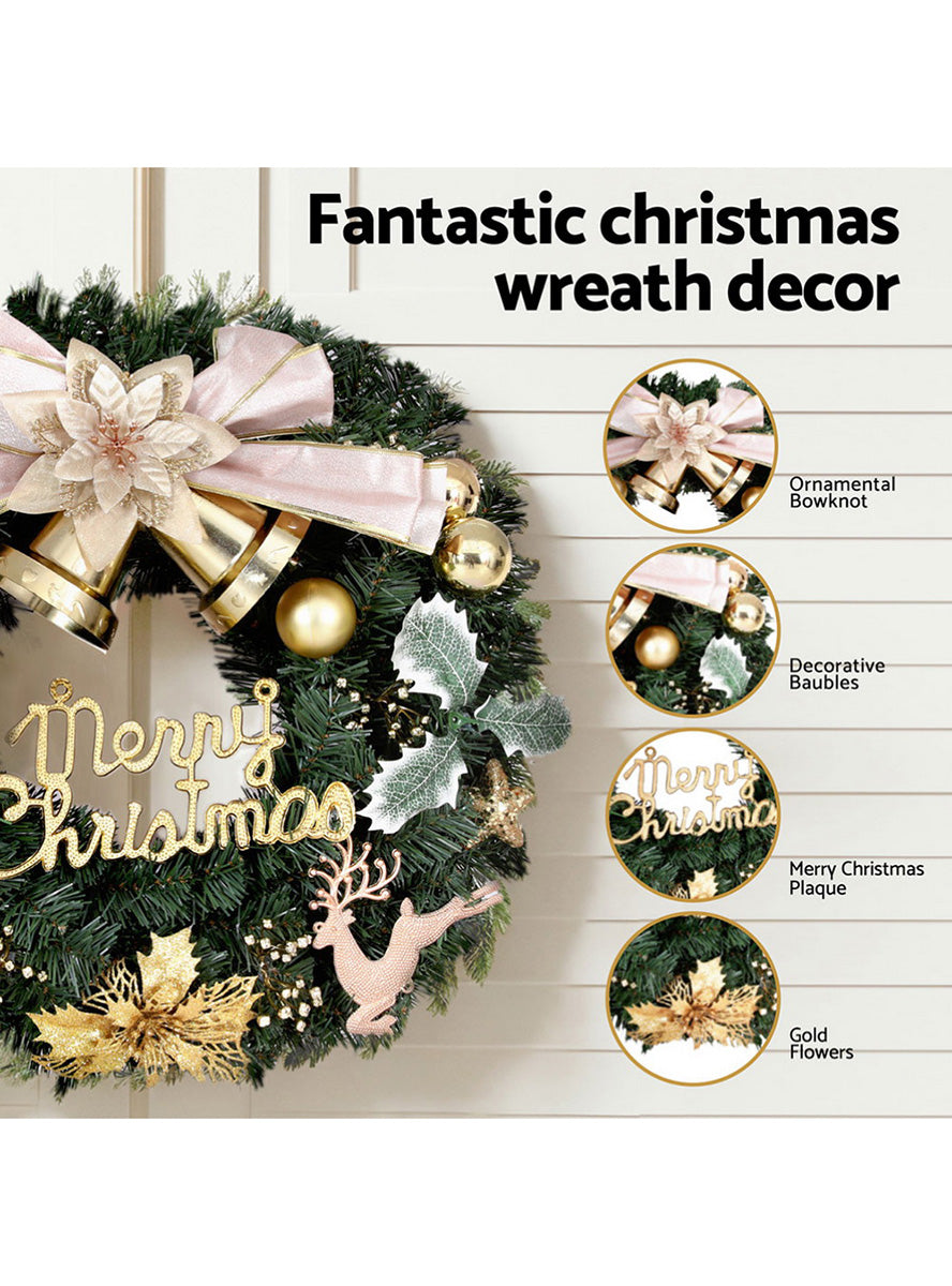 Jingle Jollys Christmas Wreath with Flowers and Baubles Decoration 60cm - Details Image 2